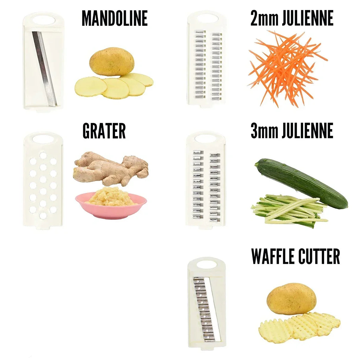 Fatiador de Legumes 5 em 1 – Mandoline com Lâminas Múltiplas